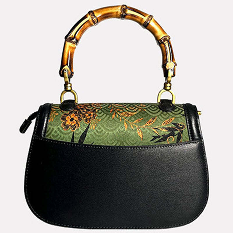 Curve Flower Bamboo Handle Xiangyunsha Silk Crossbody Bag Hangbags