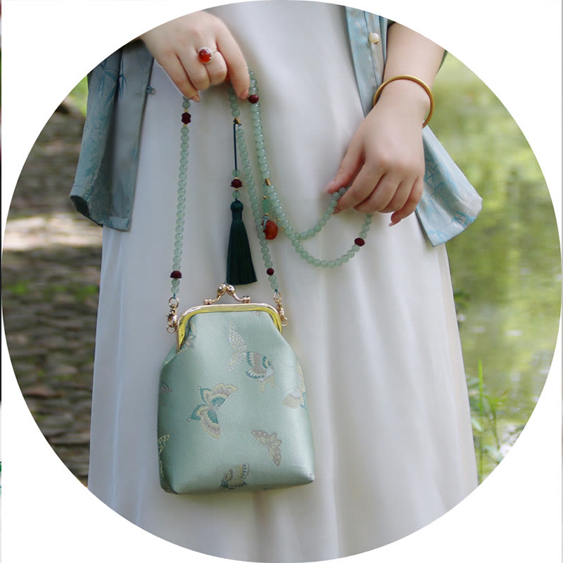 Retro Chinese Embroidery Pearl Chain Crossbody Bag Shoudler Bag