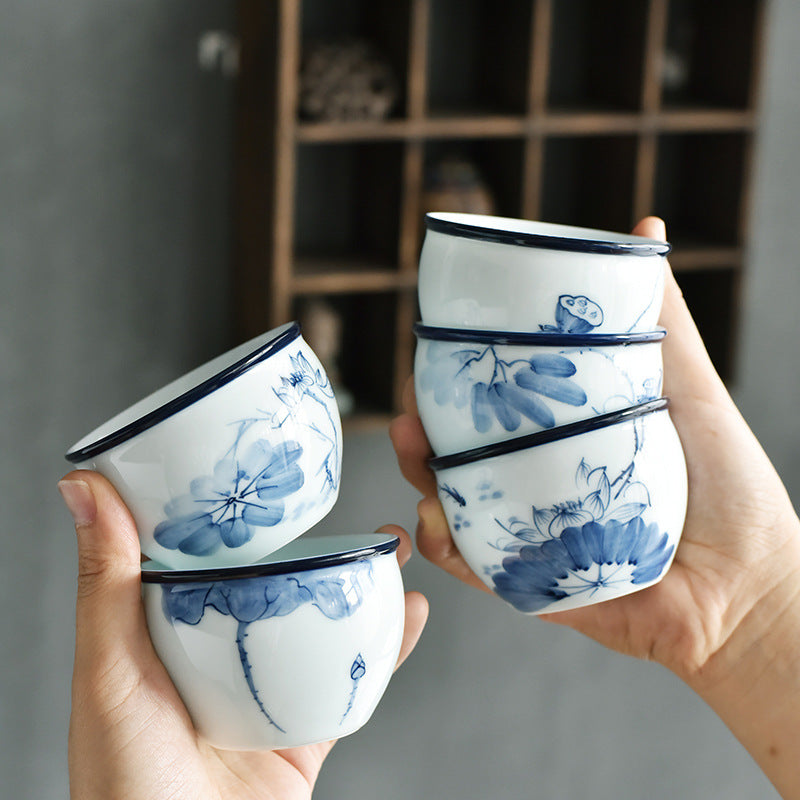 Koi Fish Lotus Flower Leaf Mountains Tree Ceramic Teacup Kung Fu Tea Cup 130ml