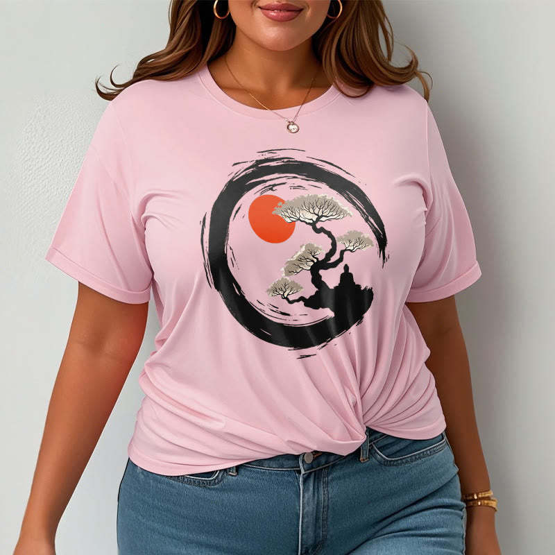 Red Sun Pine Zen Circle Meditation mystic zen Tee T-shirt