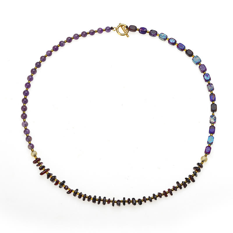 Amethyst Garnet Emperor Stone Communication Triple Wrap Bracelet