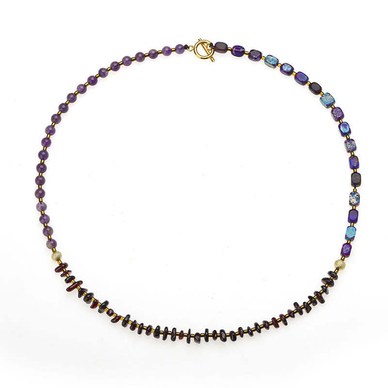 Amethyst Garnet Emperor Stone Communication Triple Wrap Bracelet