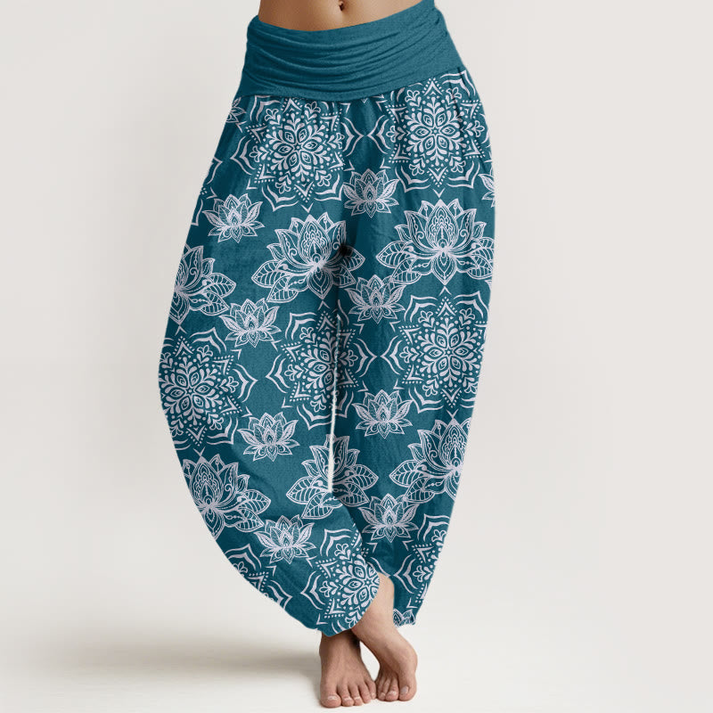 Casual Lotus Mandala Pattern Women's Elastic Waist Harem Pants