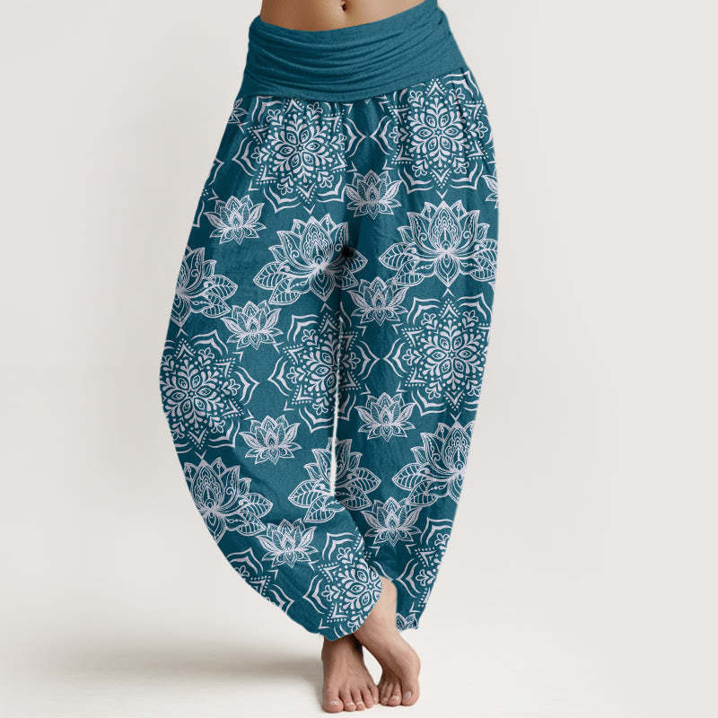 Casual Lotus Mandala Pattern Women's Elastic Waist Harem Pants