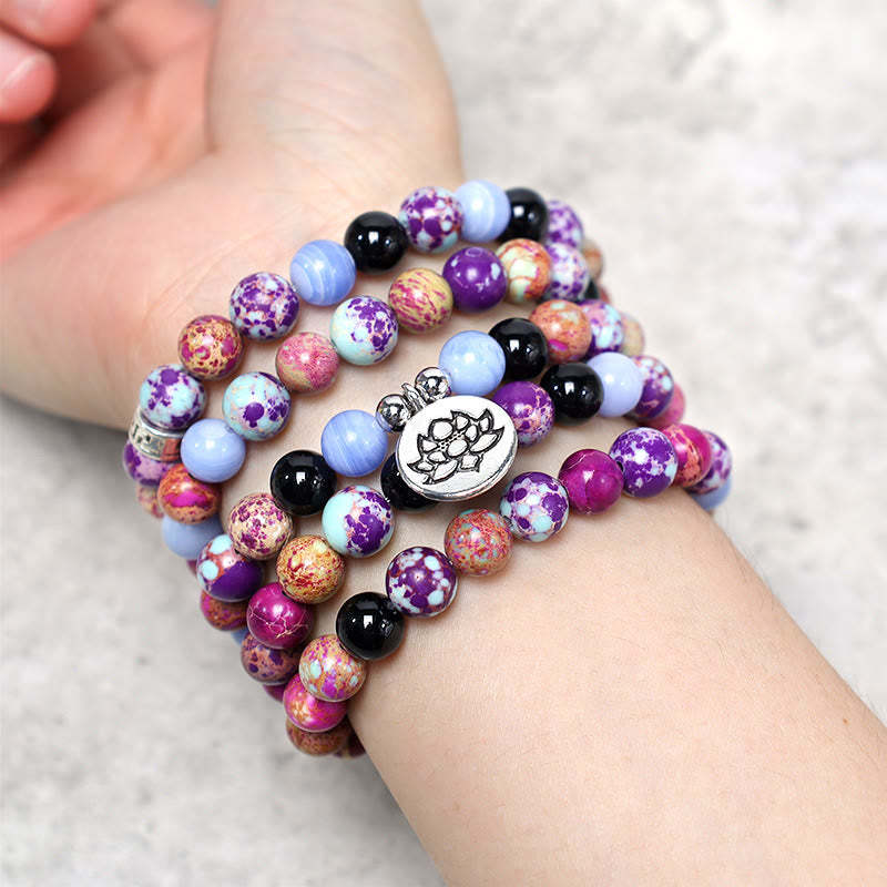 Natural Purple Miano Real Stone Lotus Mala