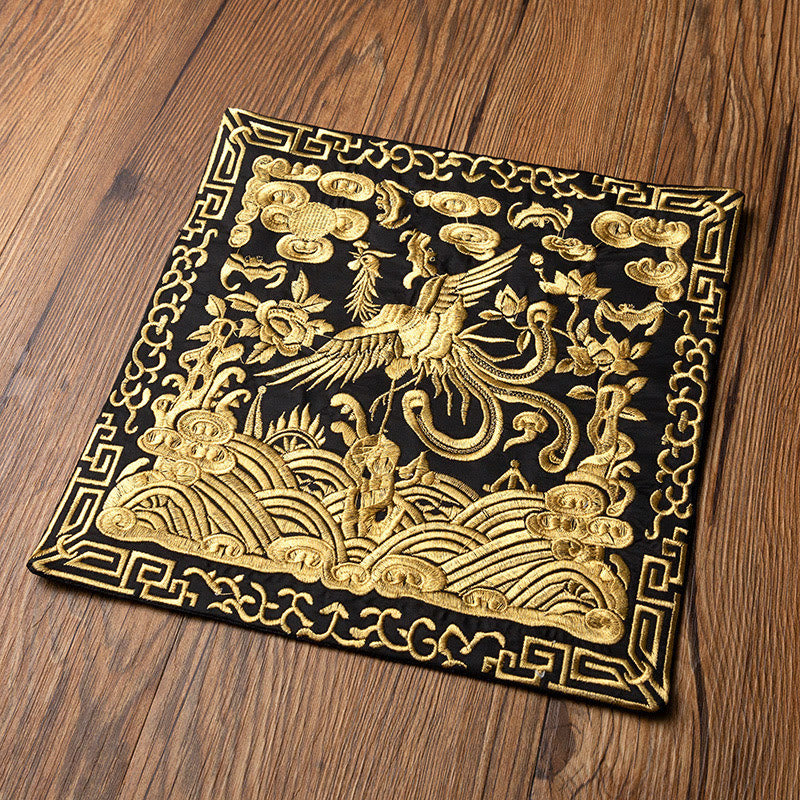 Phoenix Dragon Kirin Embroidery Cup Mat Pad Tea Cup Coaster Kung Fu Tea Mat