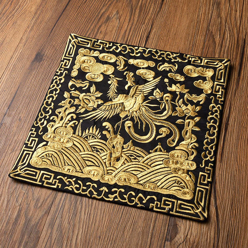 Phoenix Dragon Kirin Embroidery Cup Mat Pad Tea Cup Coaster Kung Fu Tea Mat