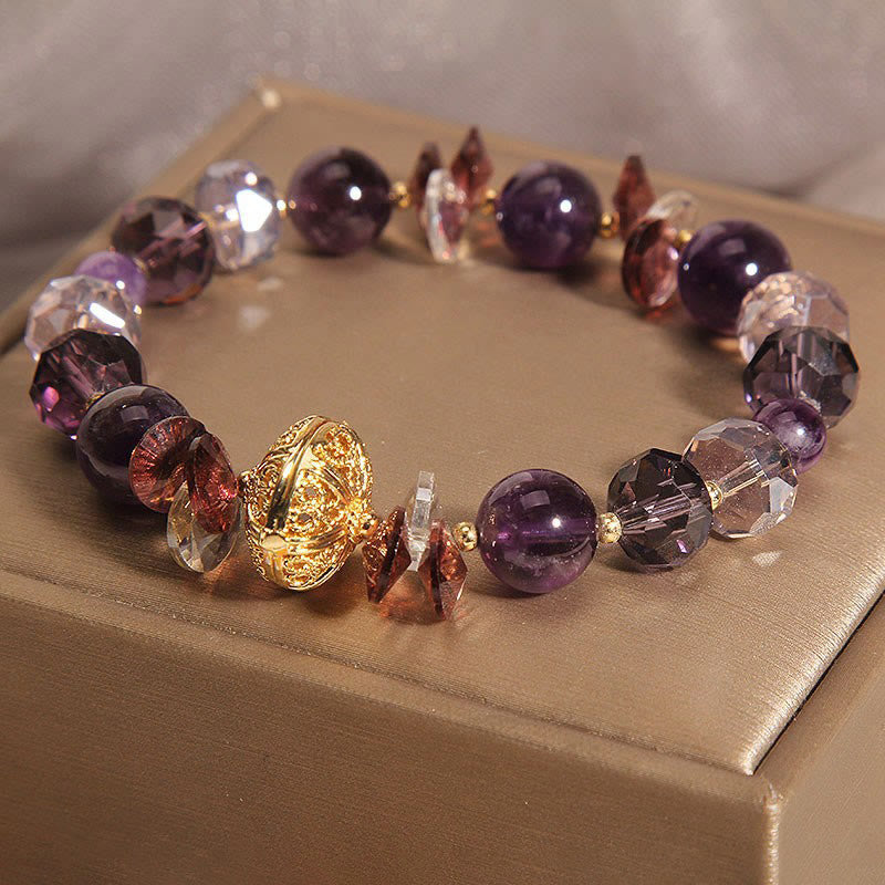Amethyst Red Crystal White Crystal Pumpkin Inner Peace And Healing Bracelet