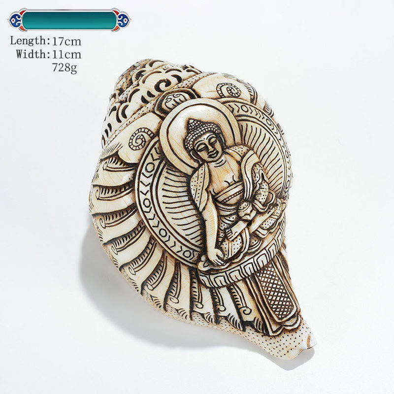 Tibetan Handmade Engraved Shankha mystic zen Avalokitesvara Conch Shell Wealth Decoration