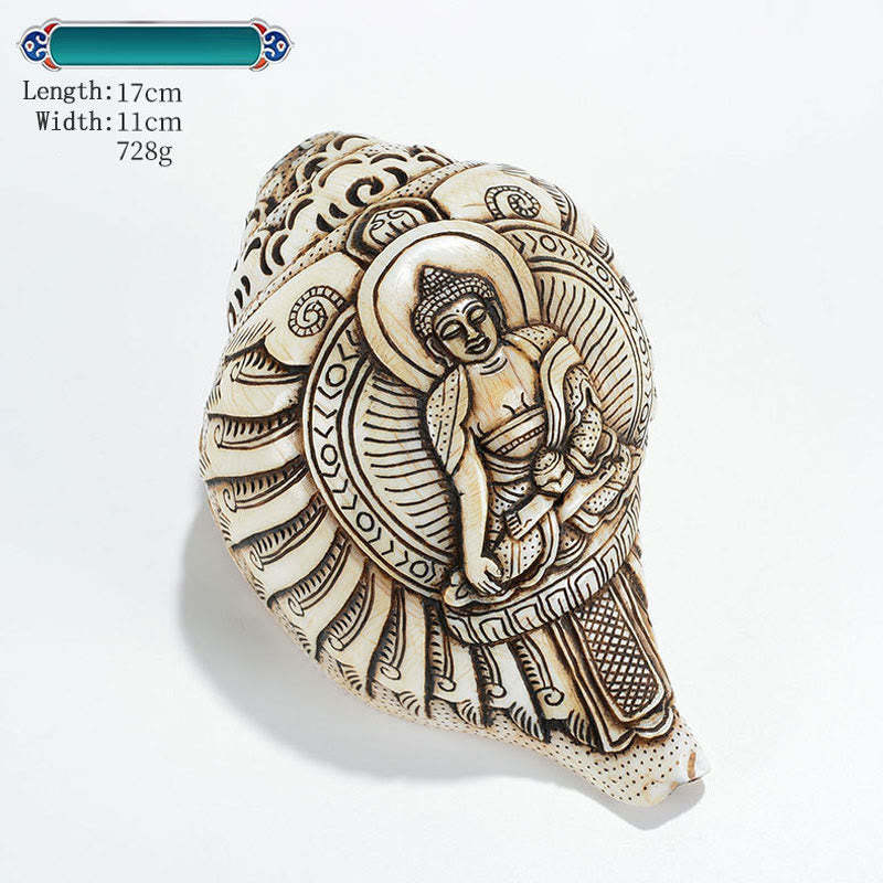 Tibetan Handmade Engraved Shankha mystic zen Avalokitesvara Conch Shell Wealth Decoration