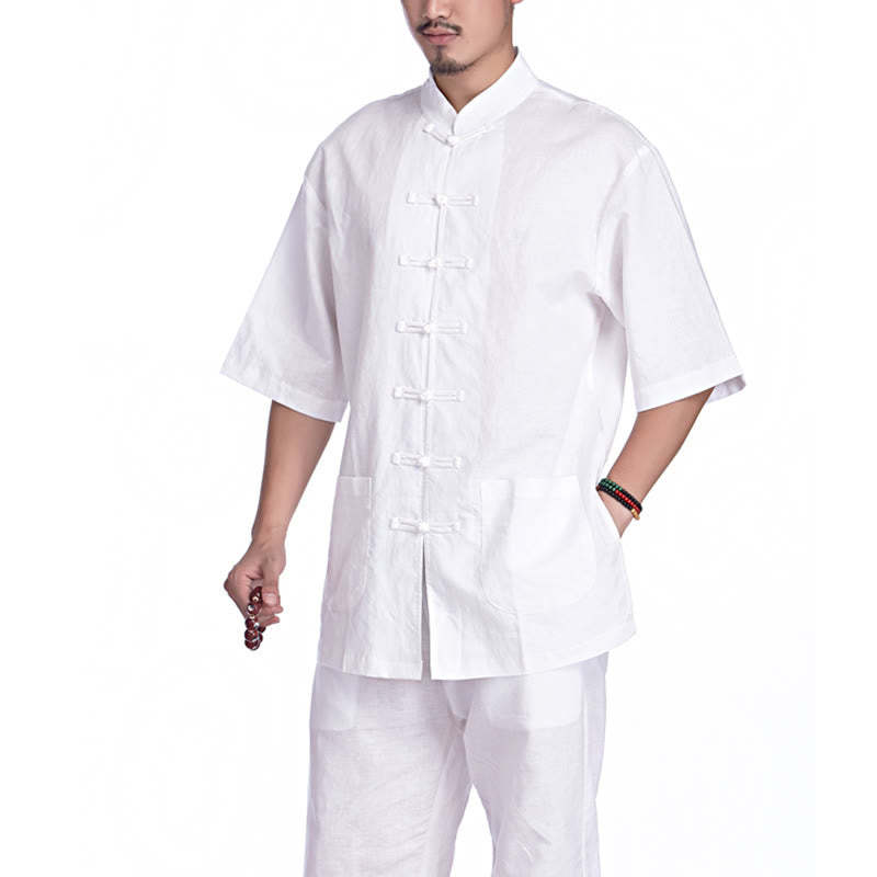 Chinese Frog Button Design Meditation Prayer Cotton Linen Spiritual Zen Practice Yoga Clothing Men's Set
