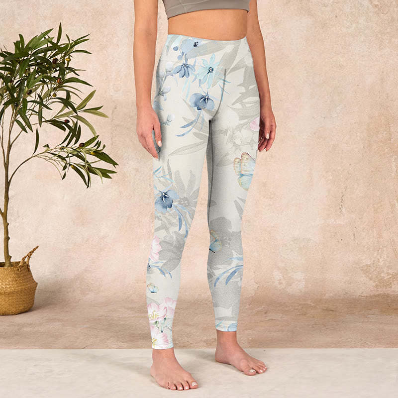Cherry Blossom Butterflies Print Gym Leggings Women's Yoga Pants
