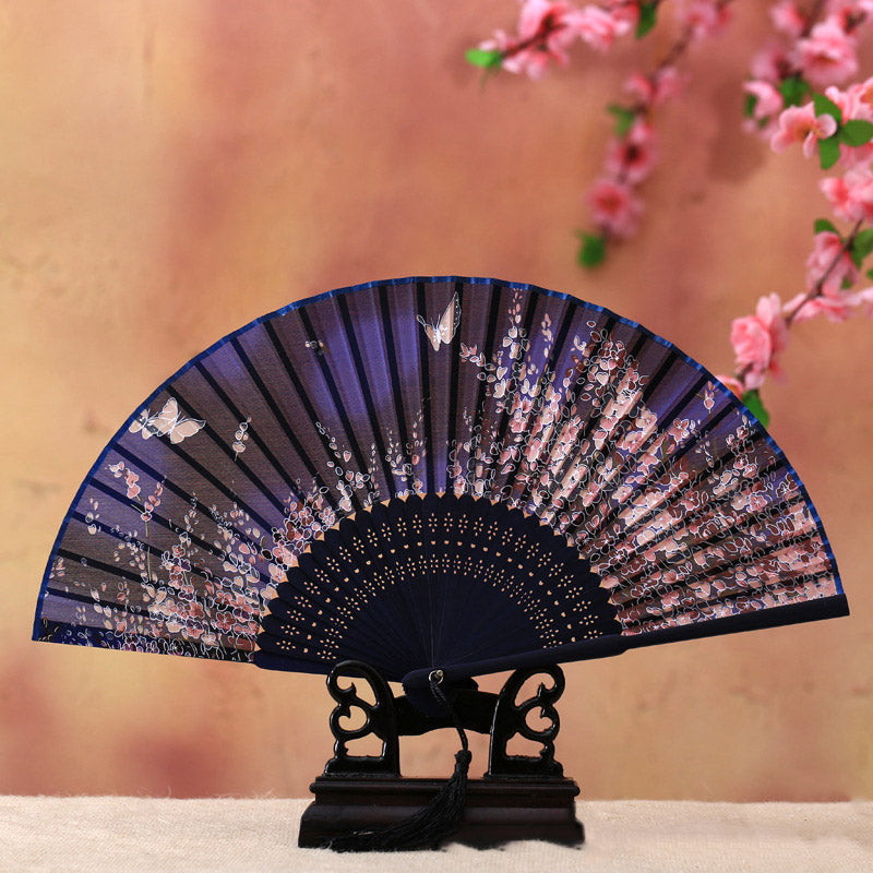 Cherry Blossom Lily Butterfly Bamboo Handheld Bamboo Folding Fan 21cm