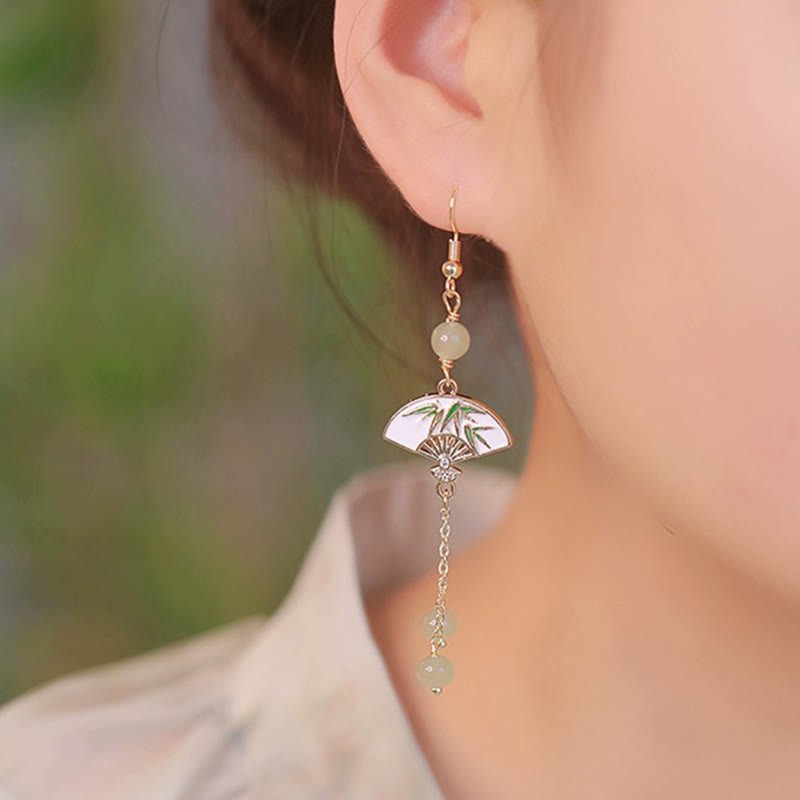 14K Gold Filled Copper Jade Fan Bamboo Abundance Earrings