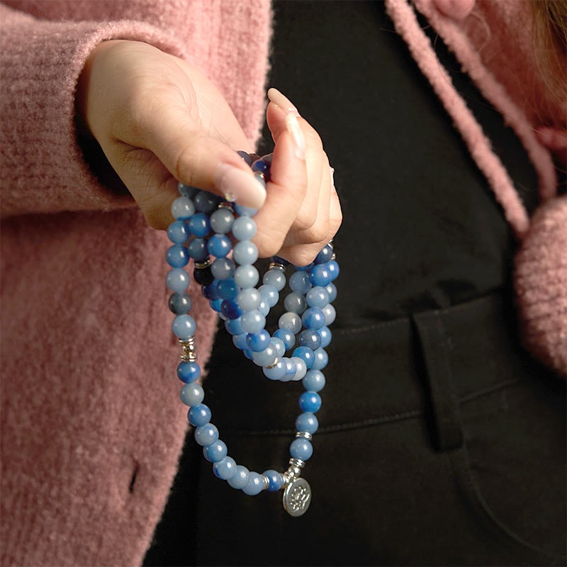 108 Mala Beads Multi-layer Natural Blue Aventurine Lotus Calm Bracelet