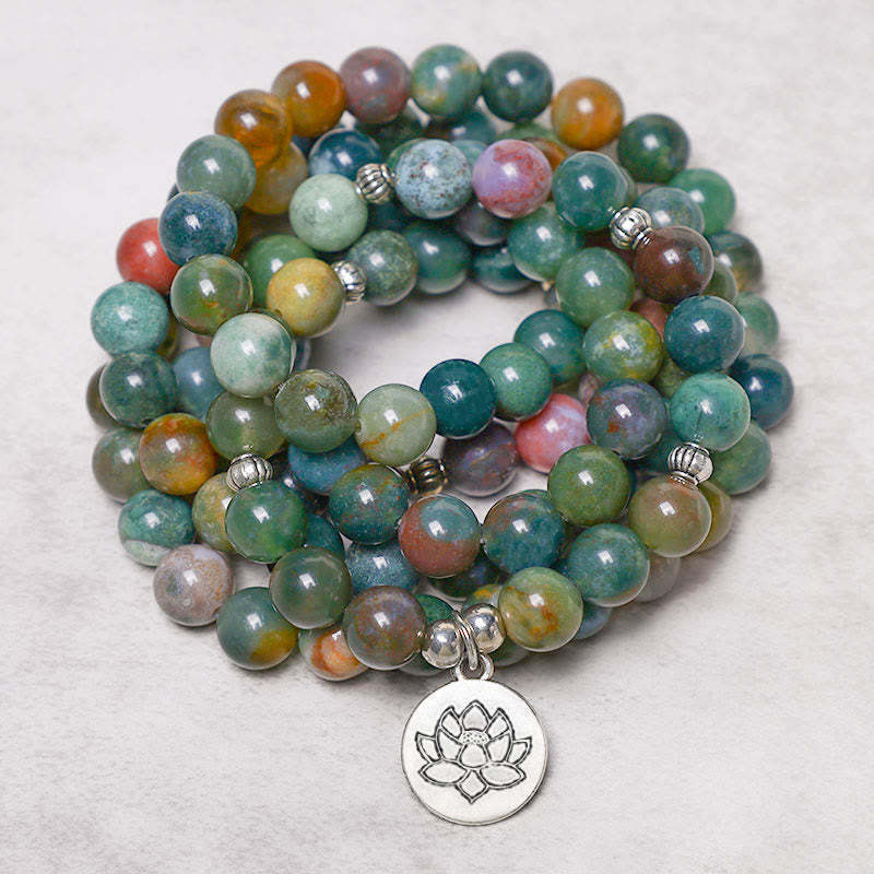 108 Mala Beads Indian Agate Lotus OM mystic zen Tree of life Positive Calm Bracelet
