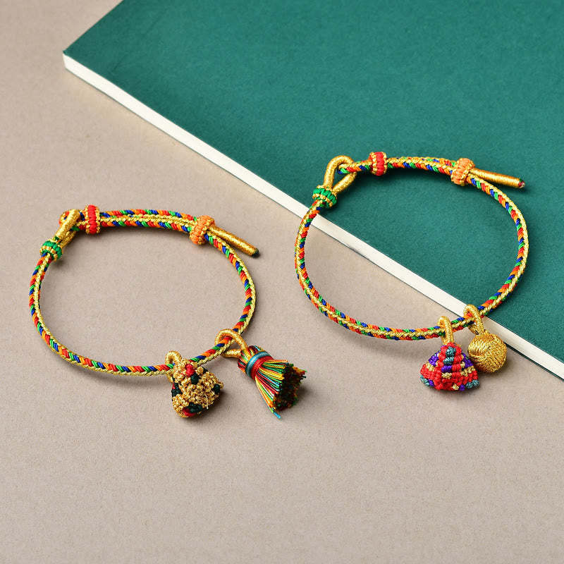 Colorful Rope Luck Handmade Zongzi Golden Ball Charm Bracelet