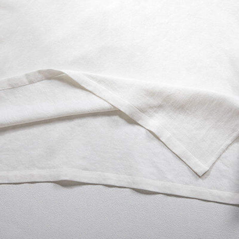 White Frog-button Linen Three Quarter Sleeve Men's Shirt
