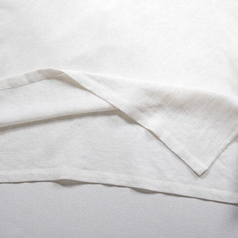White Frog-button Linen Three Quarter Sleeve Men's Shirt