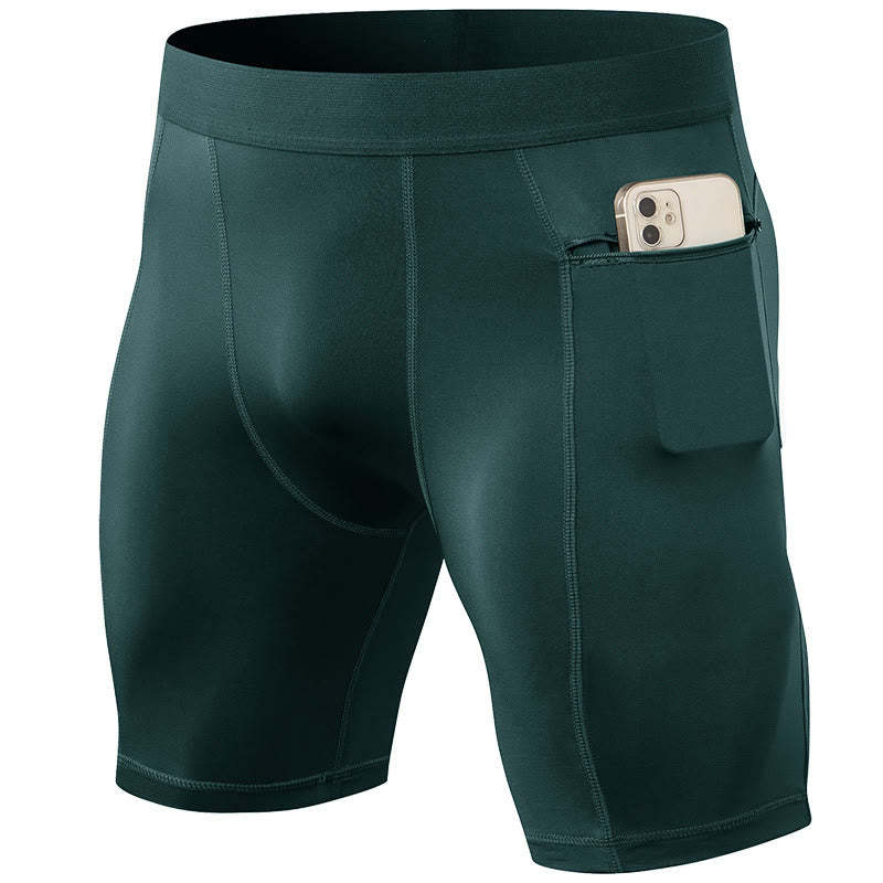 Men's Tight Stretch High Elasticity Quick Dry Sports Shorts With Zipper Pockets