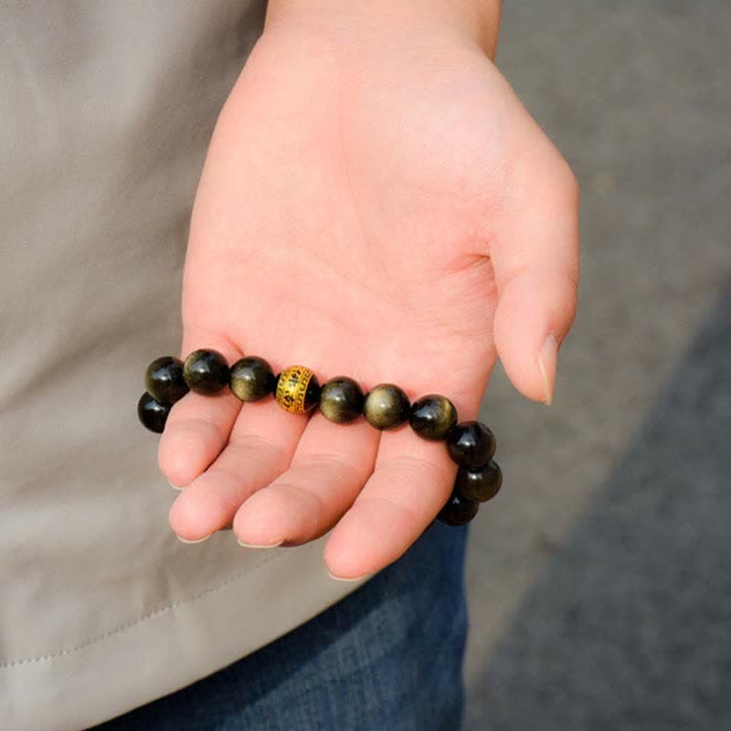 Chinese Zodiac Natal mystic zen Gold Sheen Obsidian Wealth Protection Bracelet
