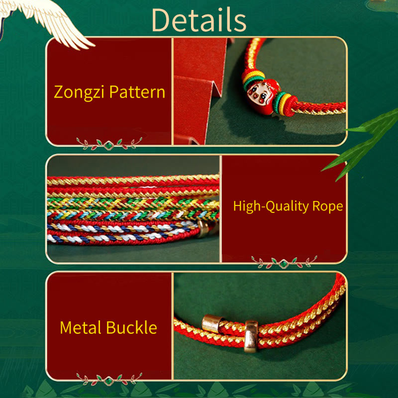 Colorful Rope Zongzi Pattern Fu Character Luck Handmade Bracelet
