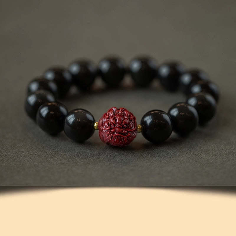 Chinese Zodiac Natural Black Obsidian Cinnabar Purification Bracelet