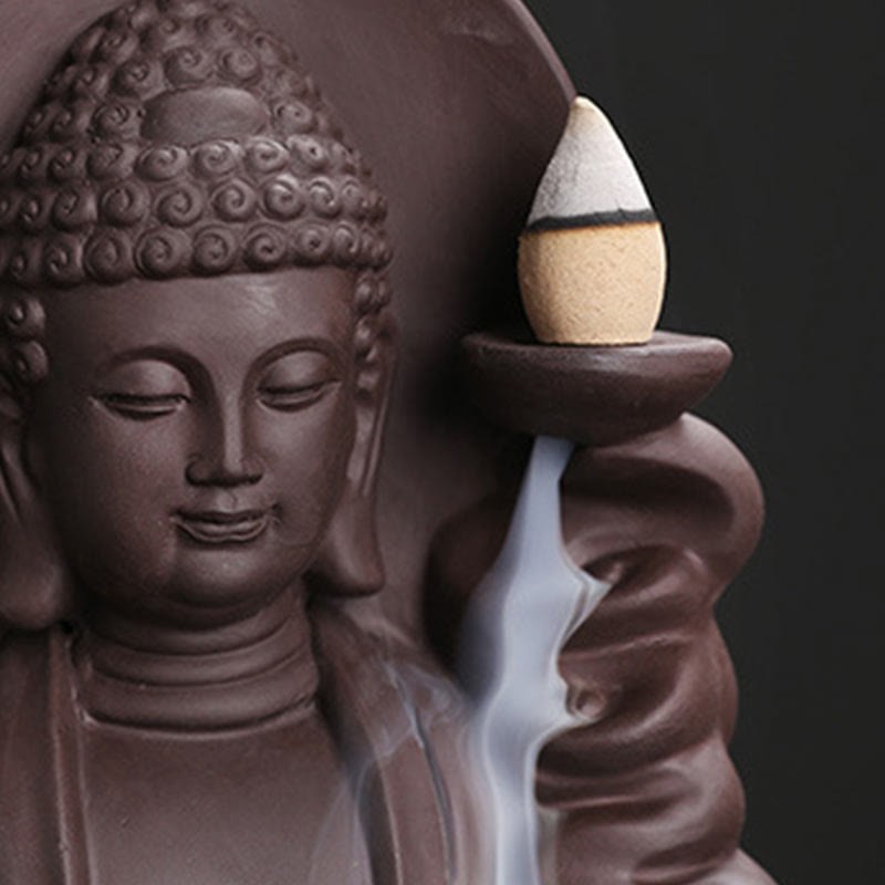 Tibetan Avalokitesvara mystic zen Lotus Healing Backflow Smoke Fountain Incense Burner