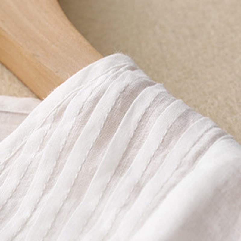 Casual Plain Loose Women's V-Neck Design Half Sleeve Cotton Linen Shirt