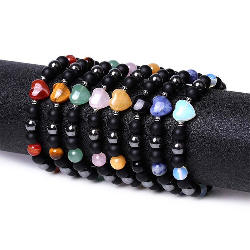 Black Onyx Tiger Eye Stone Crystal Love Heart Protection Bracelet