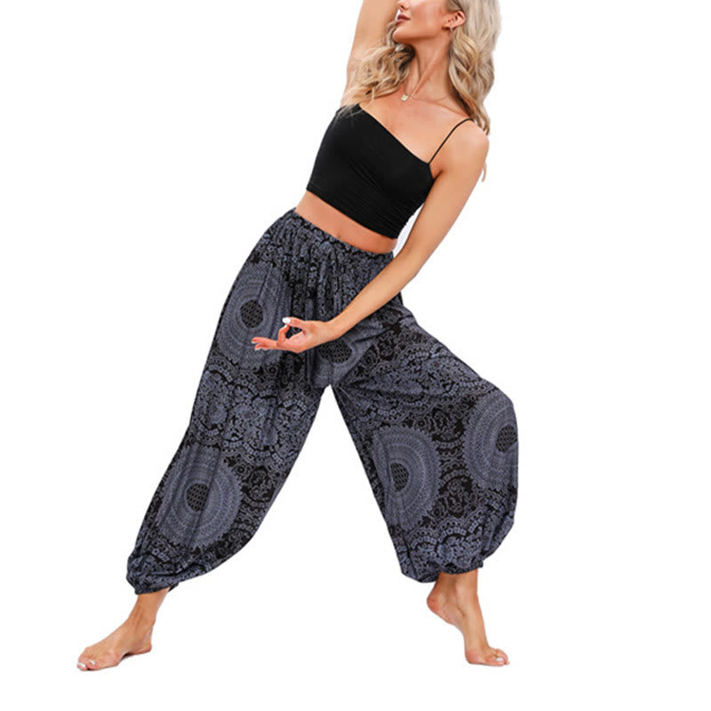 Casual Loose Round Rose Pattern Harem Trousers Women's Yoga Pants