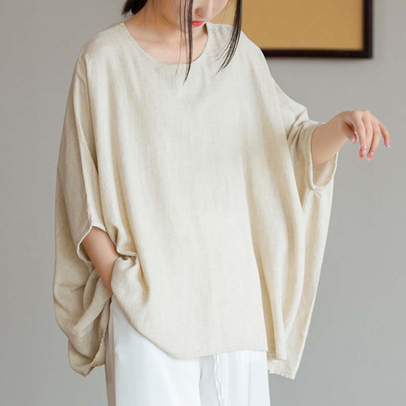 Solid Color Three Quarter Sleeve Top Loose Tee T-Shirt