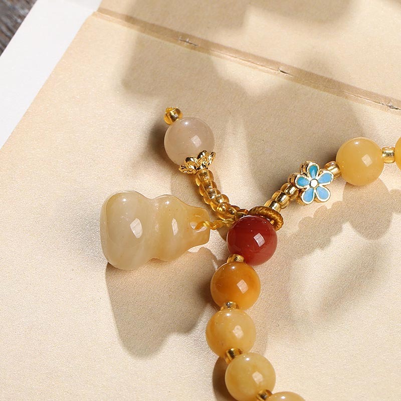 Natural Golden Silk Jade Gourd Charm Wealth Luck Bracelet