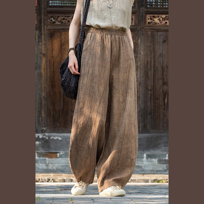Ramie Cotton Linen Pants Tie-dye Design Trousers Loose Zen Yoga Women's Pants with Pockets