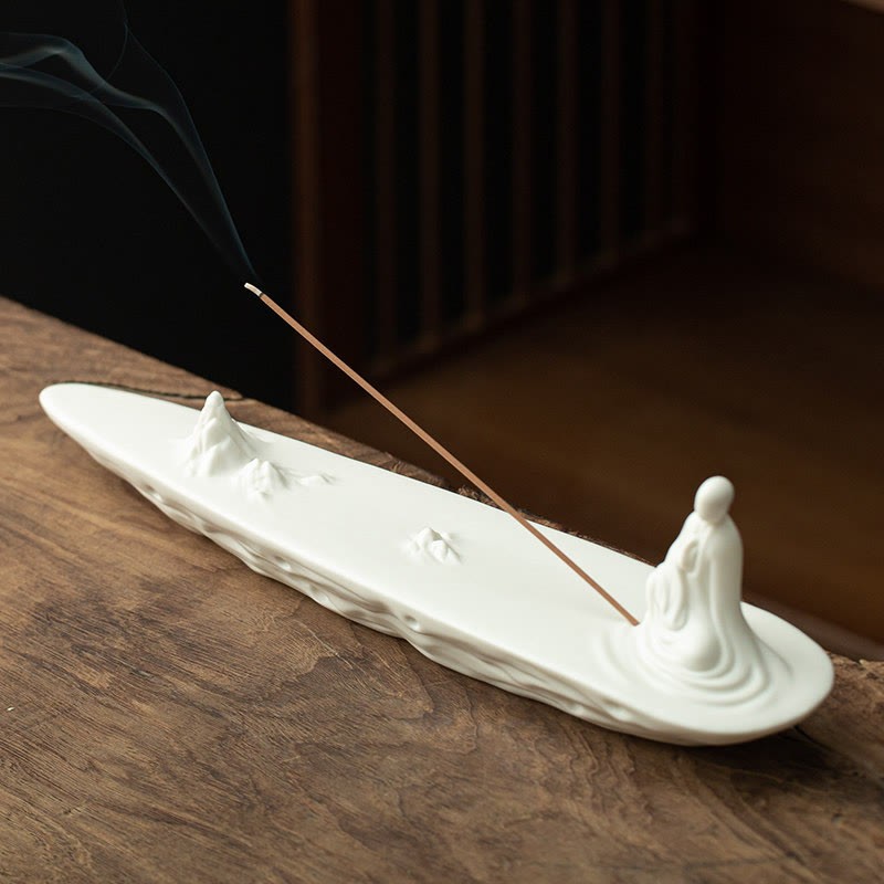 mystic zen Monk Ceramic Sea Wave Mountain Blessing Incense Burner Decoration