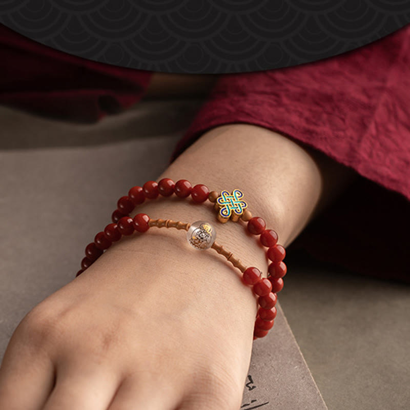 Chinese Zodiac Natal mystic zen Red Agate Small Leaf Red Sandalwood Cinnabar Amulet Blessing Double Wrap Bracelet