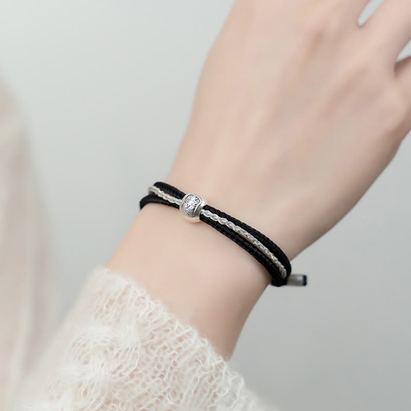 925 Sterling Silver Tibetan Zakiram Goddess of Wealth Luck Rope Bracelet