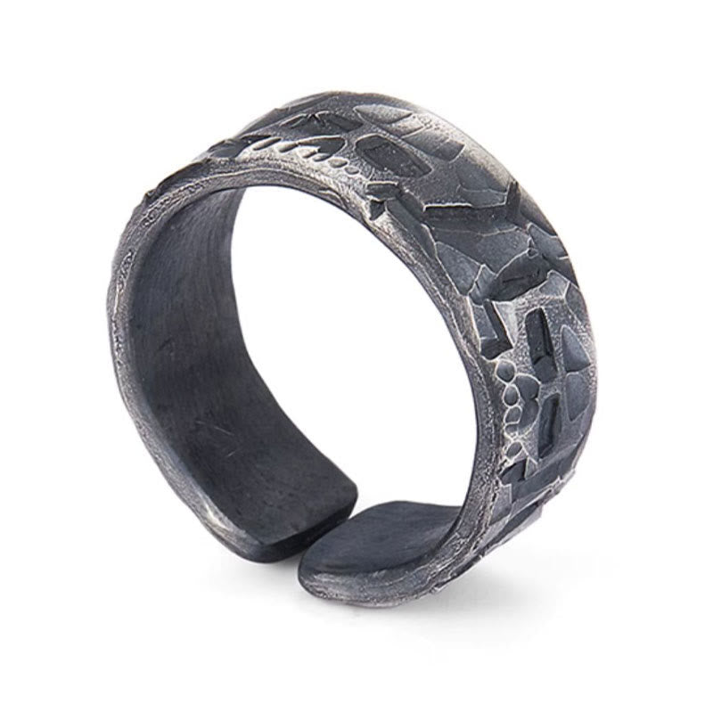 999 Sterling Silver Skeleton Pattern Handmade Blessing Ring