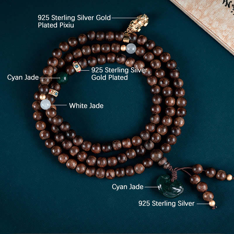 108 Mala Beads Kalimantan Agarwood Laughing mystic zen Peace Buckle Red Agate Jade Strength Bracelet