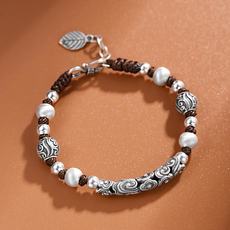 Tibet Handmade Copper 999 Sterling Silver Auspicious Cloud Wealth String Bracelet