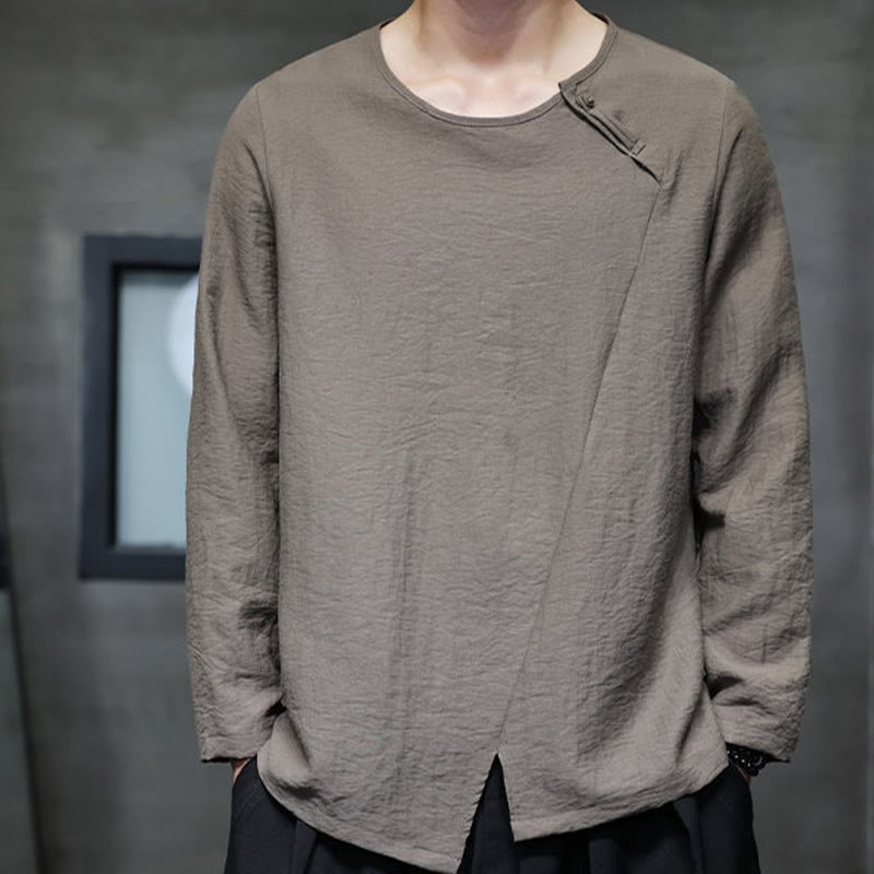 Fall Solid Round Neck Long Sleeve T-Shirt Cotton Men Clothing