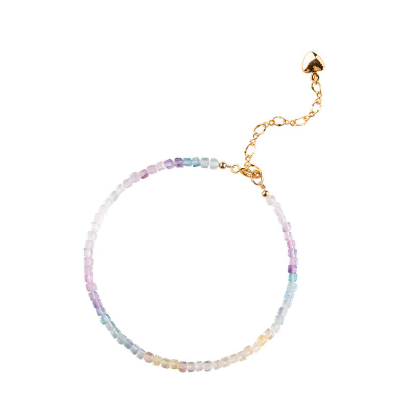 2.5mm Fluorite Ultra-thin Beads 14k Gold Plated Copper Heart Power Bracelet