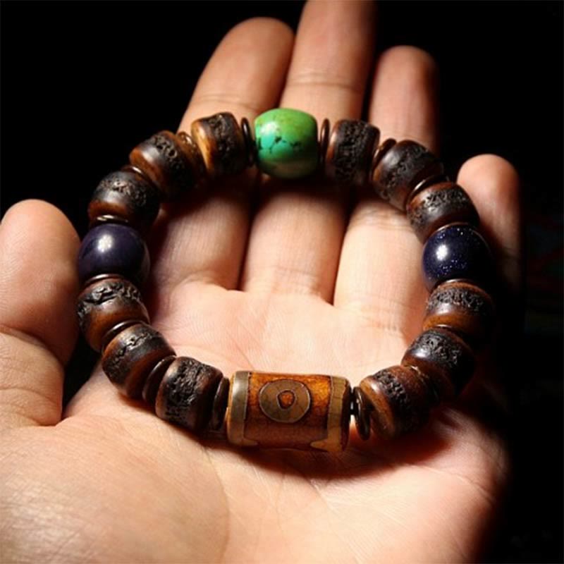Tibetan Yak Bone Dzi Bead Turquoise Keep Away Evil Spirits Bracelet
