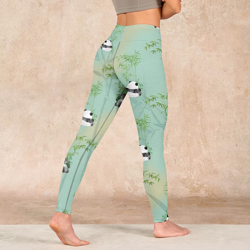 Bamboo Panda Print Gym Leggings Women's Yoga Pants