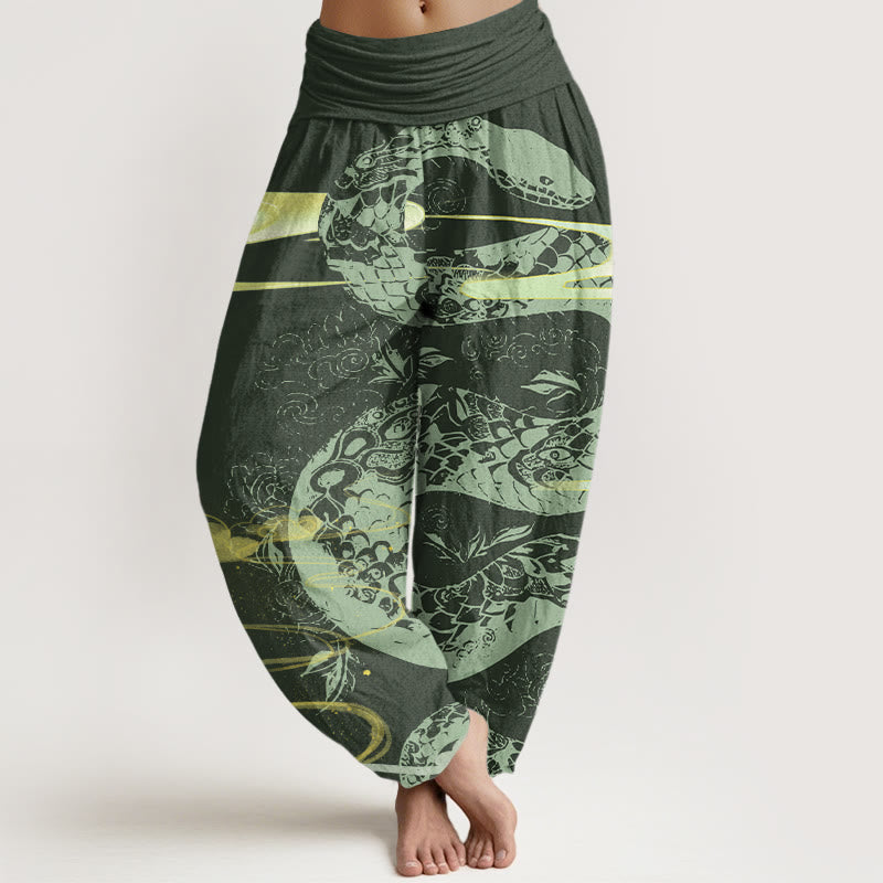 Auspicious Clouds With Snake Pattern Women's Elastic Waist Harem Pants