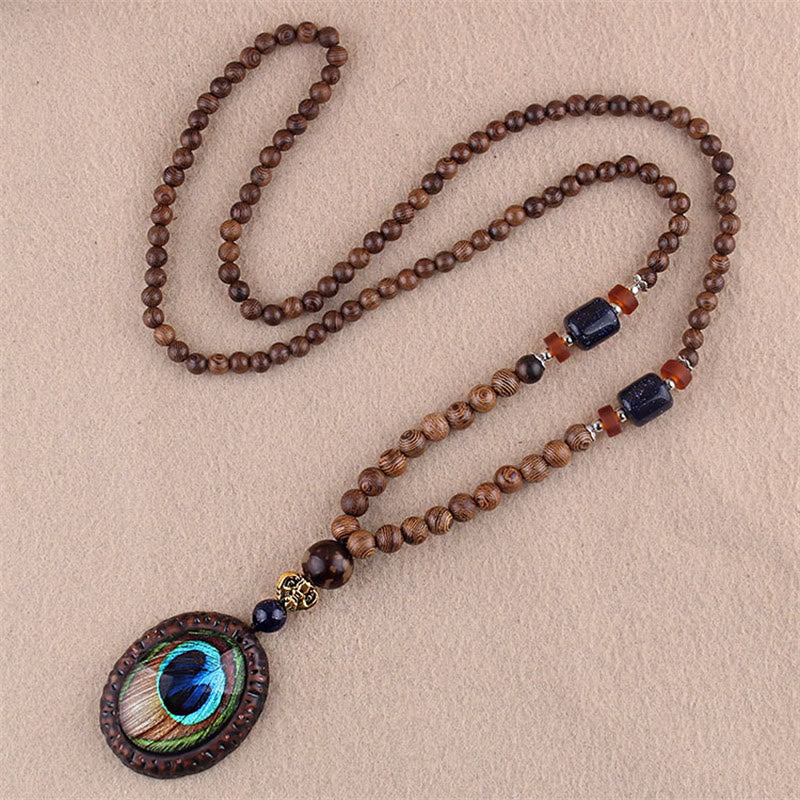 Tibetan Wenge Wood Bodhi Seed Agate Elephant Protection Necklace Pendant