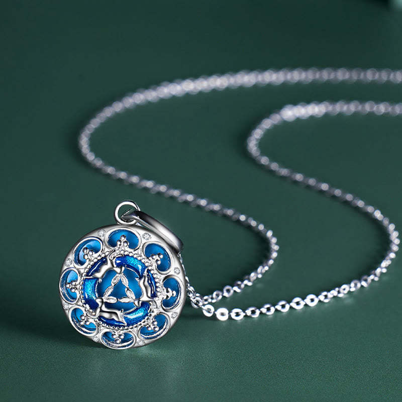 925 Sterling Silver Round Turquoise Three Rabbits Balance Necklace Pendant