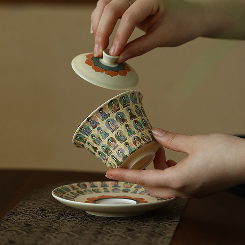 Dunhuang Color Thousand mystic zens Flying Apsaras Pattern Gaiwan Teacup Kung Fu Tea Cup With Lid