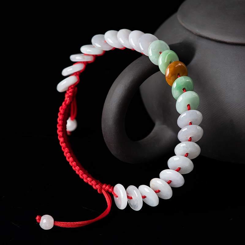 Round Jade Lucky Red String Weave Bracelet