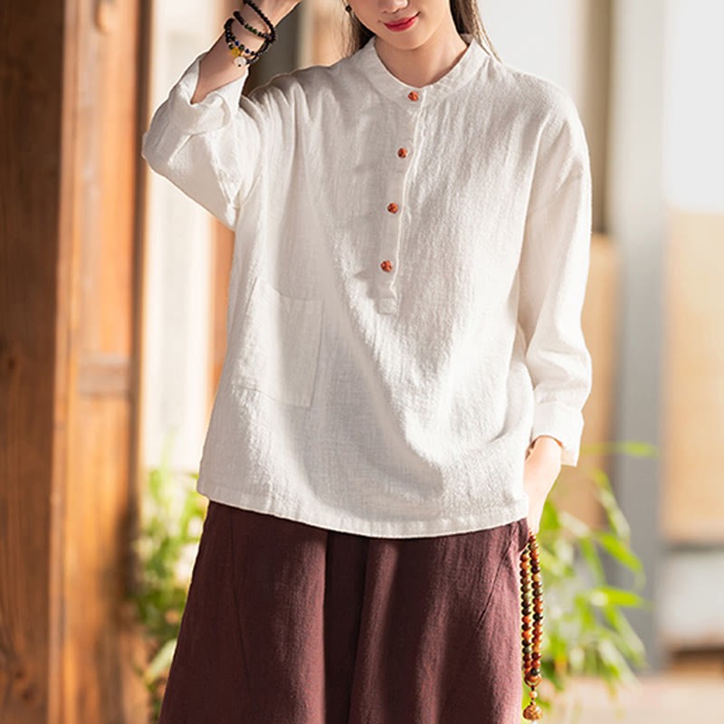 Solid Color Loose Button Blouse Long Sleeve Shirt Top